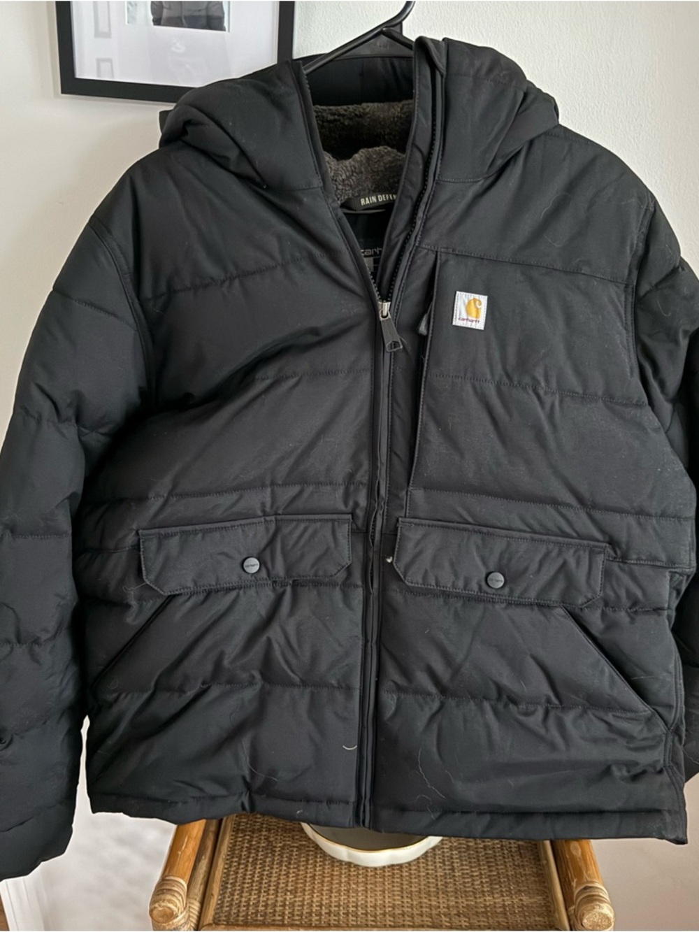 Carhartt Black Quilted Hooded Jacket with Rain Defender